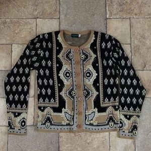 Cute Paisley Grandma Vintage Style Button Sweater